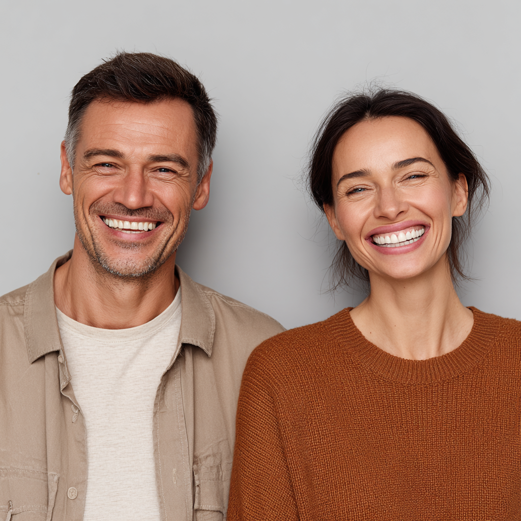 Happy European family preparing healthy meal together in bright kitchen, fresh vegetables and fruits on counter, realistic photography style